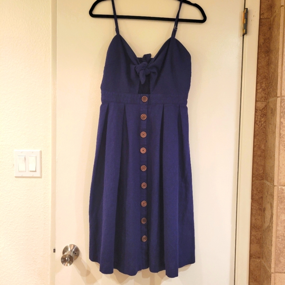 HYFVE navy blue purple button up dress with knot tie size medium